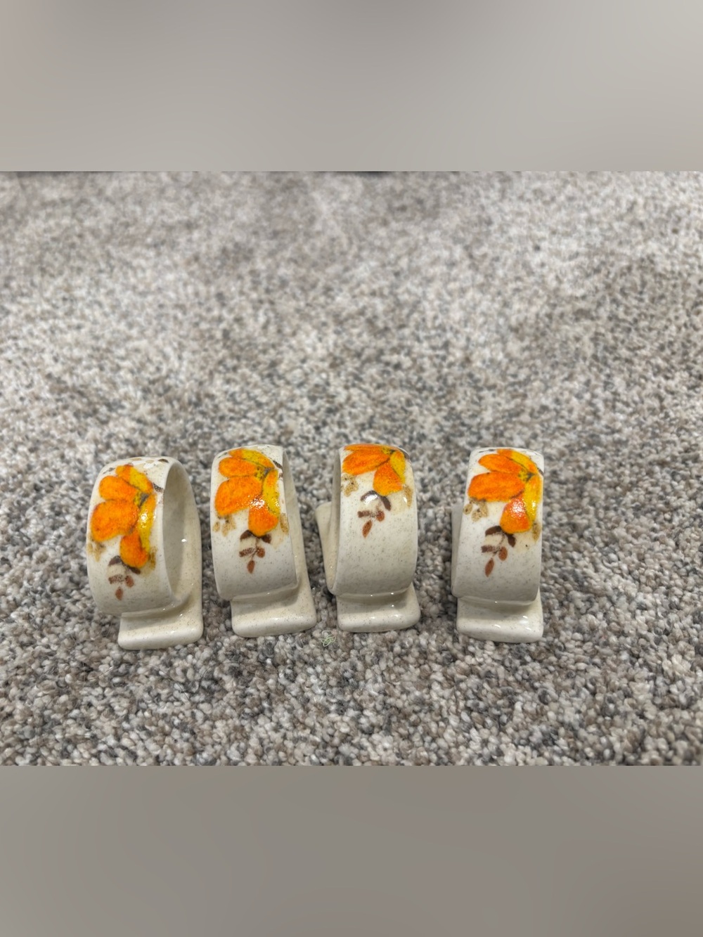 Vintage Mikasa Flower Fest Stoneware Set of Four Napkin Rings (S2645) Bohemian